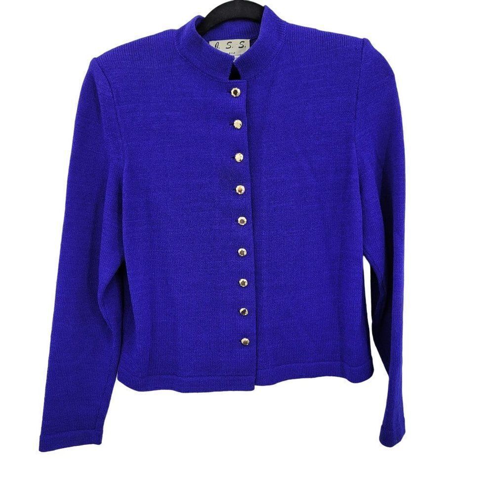 Vintage 80's‎ Sweater Cardigan Wool Santana Knit Button Down Electric Blue S